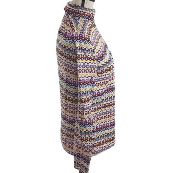 LOFT  Turtleneck Multicolor Geometric Long Sleeve Stretch Womens Size L - Picture 4 of 7